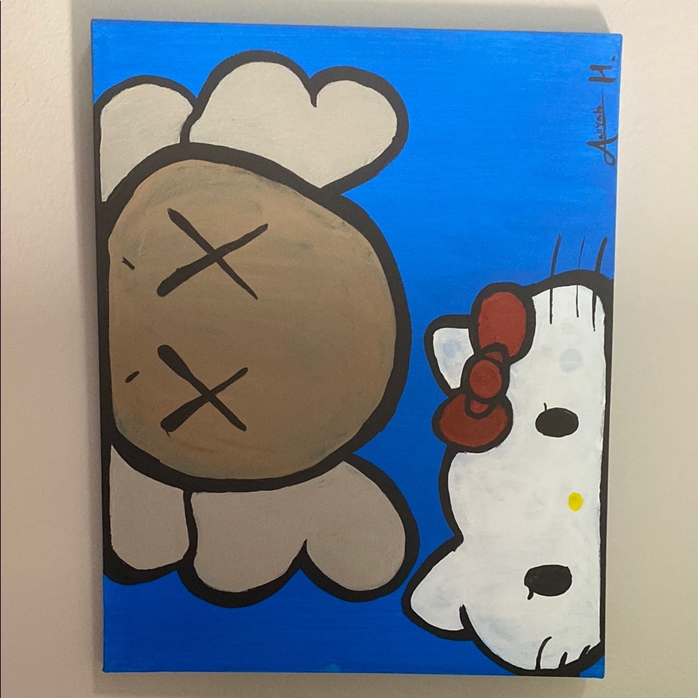 A hello kitty and Kaws painting. Hypebeast art, hello kitty, kaws, aesthetic